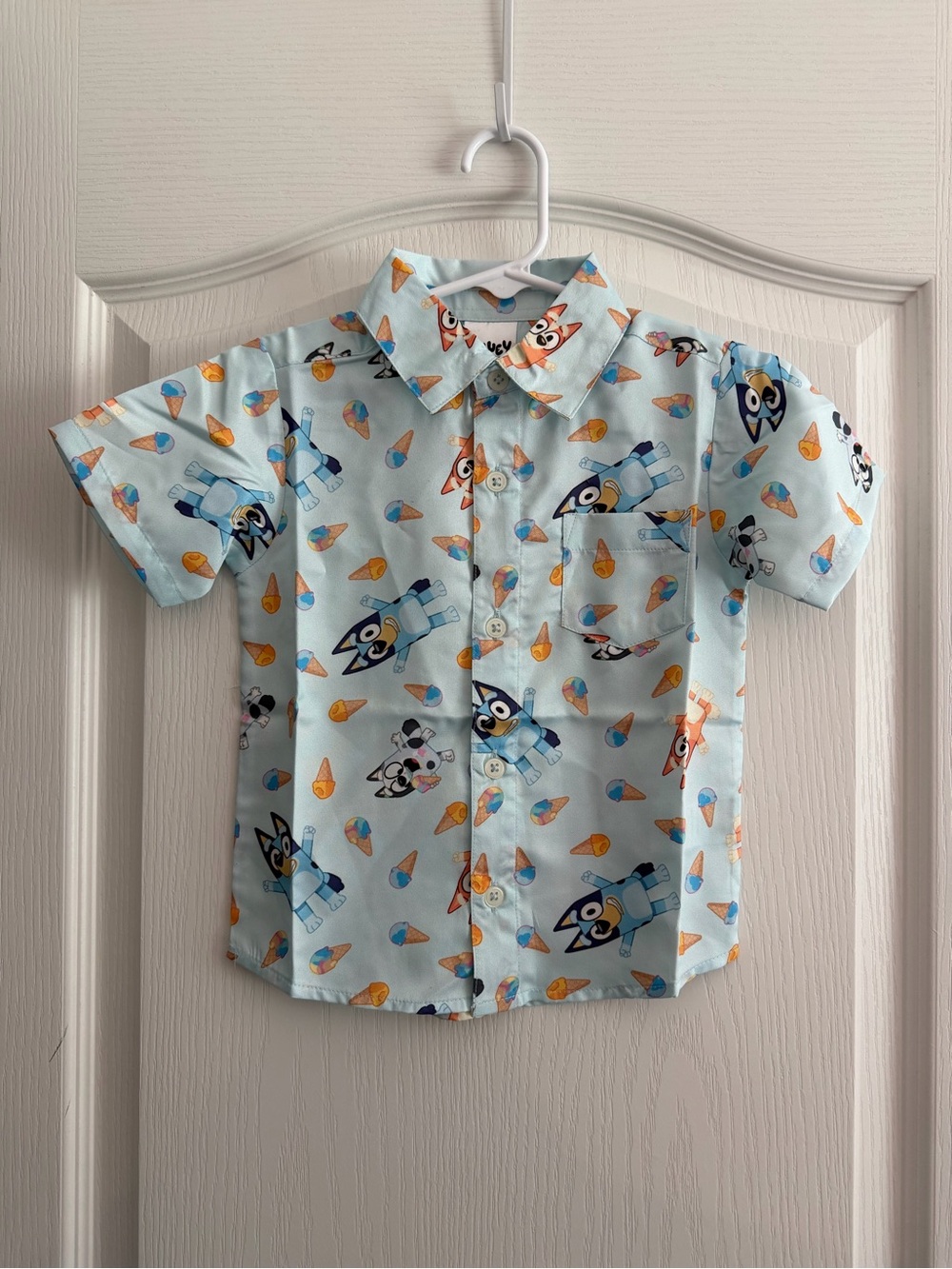 Light Blue Kids Bluey Short Sleeve Button-Up Shirt